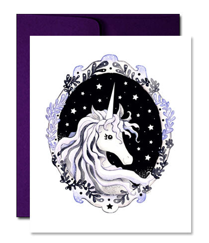 Moonlight Unicorn Portrait Greeting Card