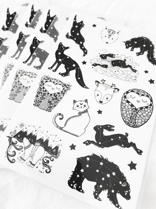 BW Pen+Ink Animals Sticker Sheet